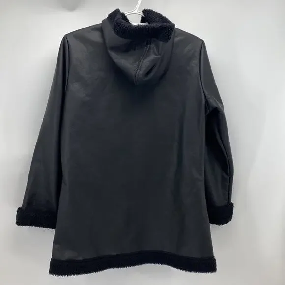 Bryn Walker faux leather fleece lined full zip hooded coat minimalist size S - Picture 5 of 8